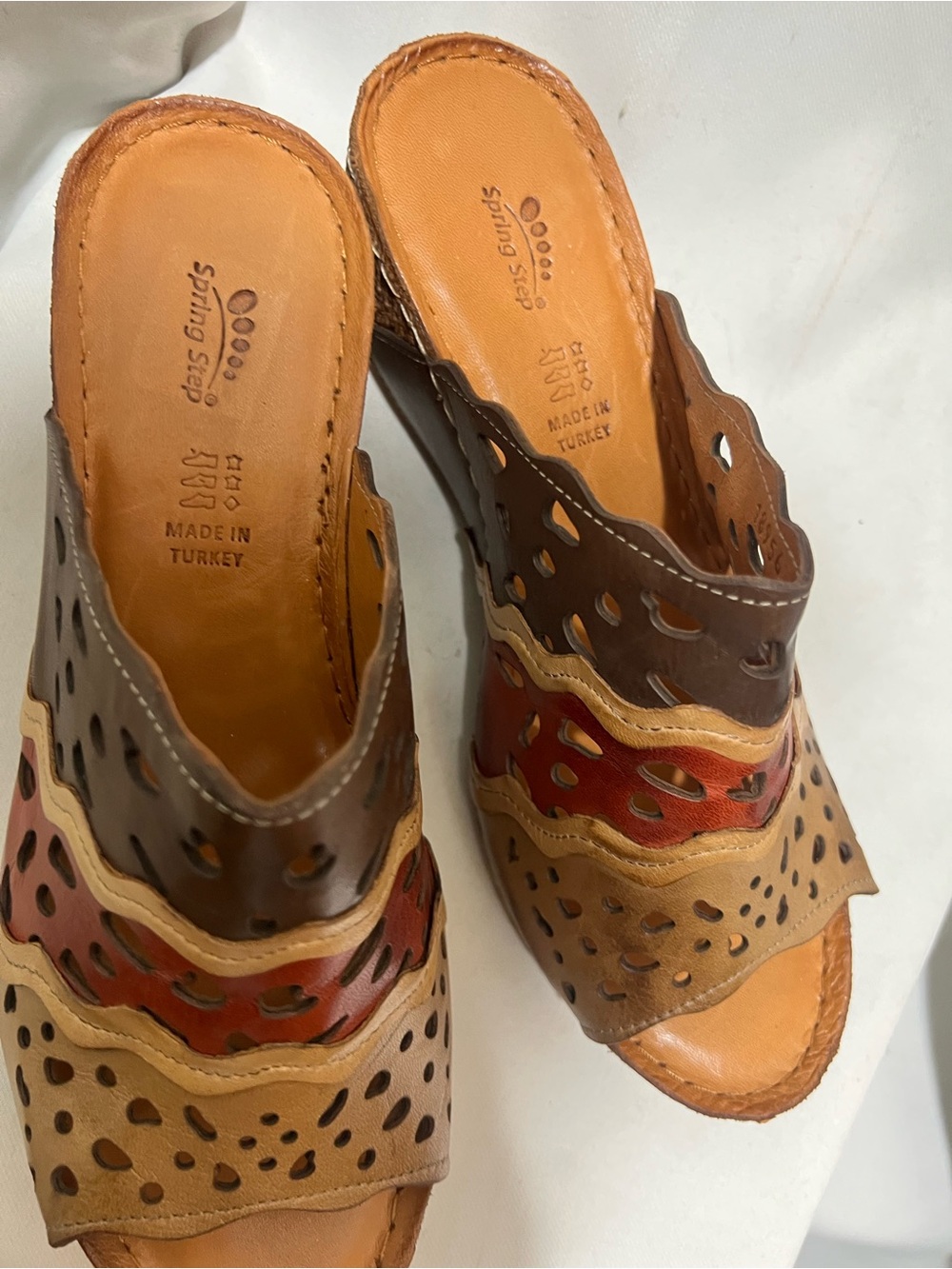 Spring Step Leather Cut Out Sandals Size 40 Brown Multicolor Comfort - Picture 4 of 6